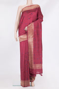 Pure Silk Dark Pink Tussar Saree with Embroidery on the body and Zari Border.  displayed on a mannequin
