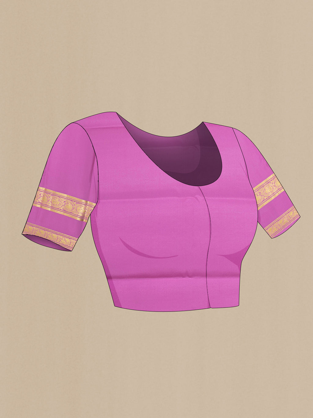 Close up image of the blouse of Bottle Green Mysore Chiffon Saree with Zari Butta on the body and Zari Border. 