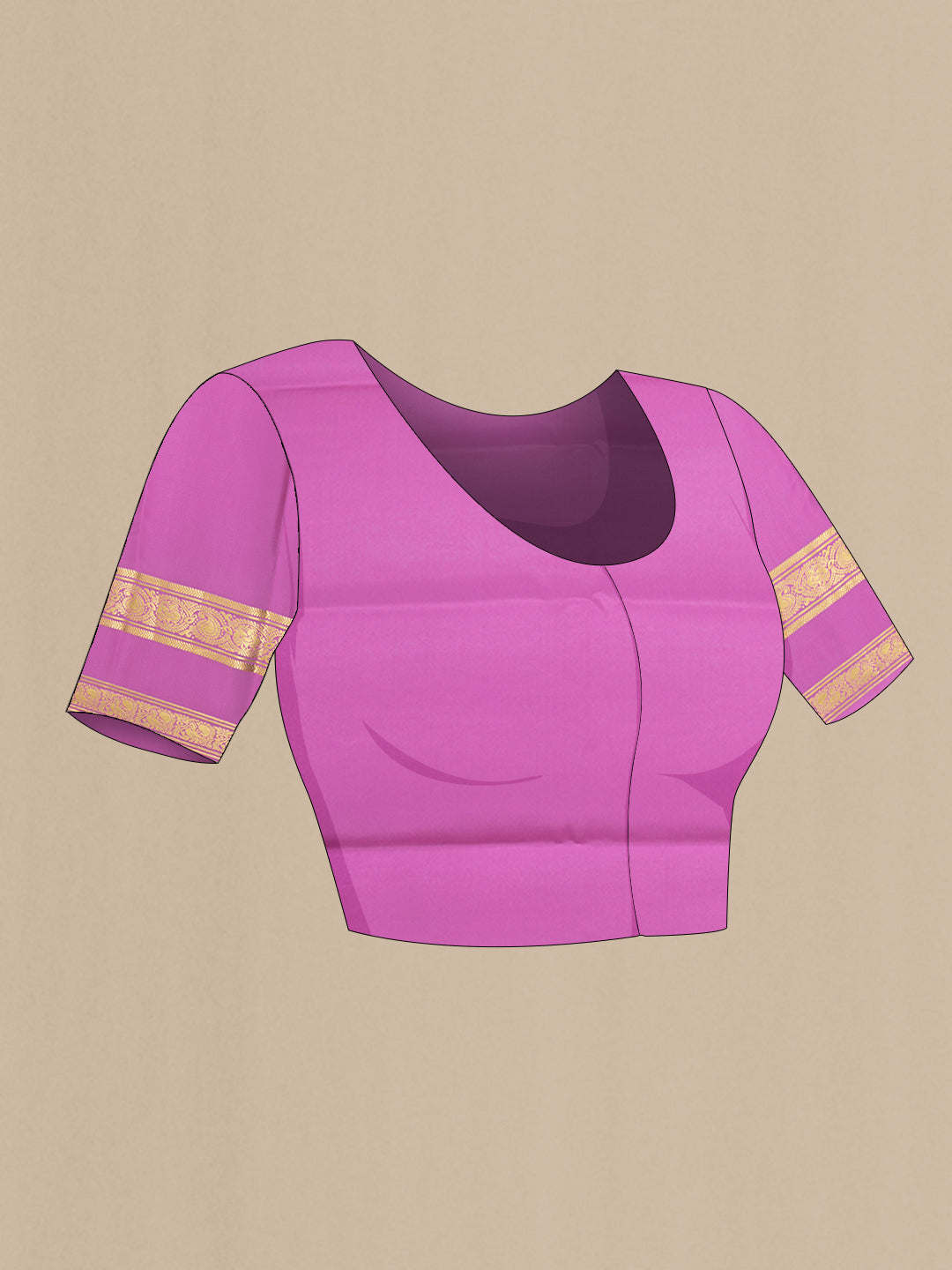 Close up image of the blouse of Bottle Green Mysore Chiffon Saree with Zari Butta on the body and Zari Border. 
