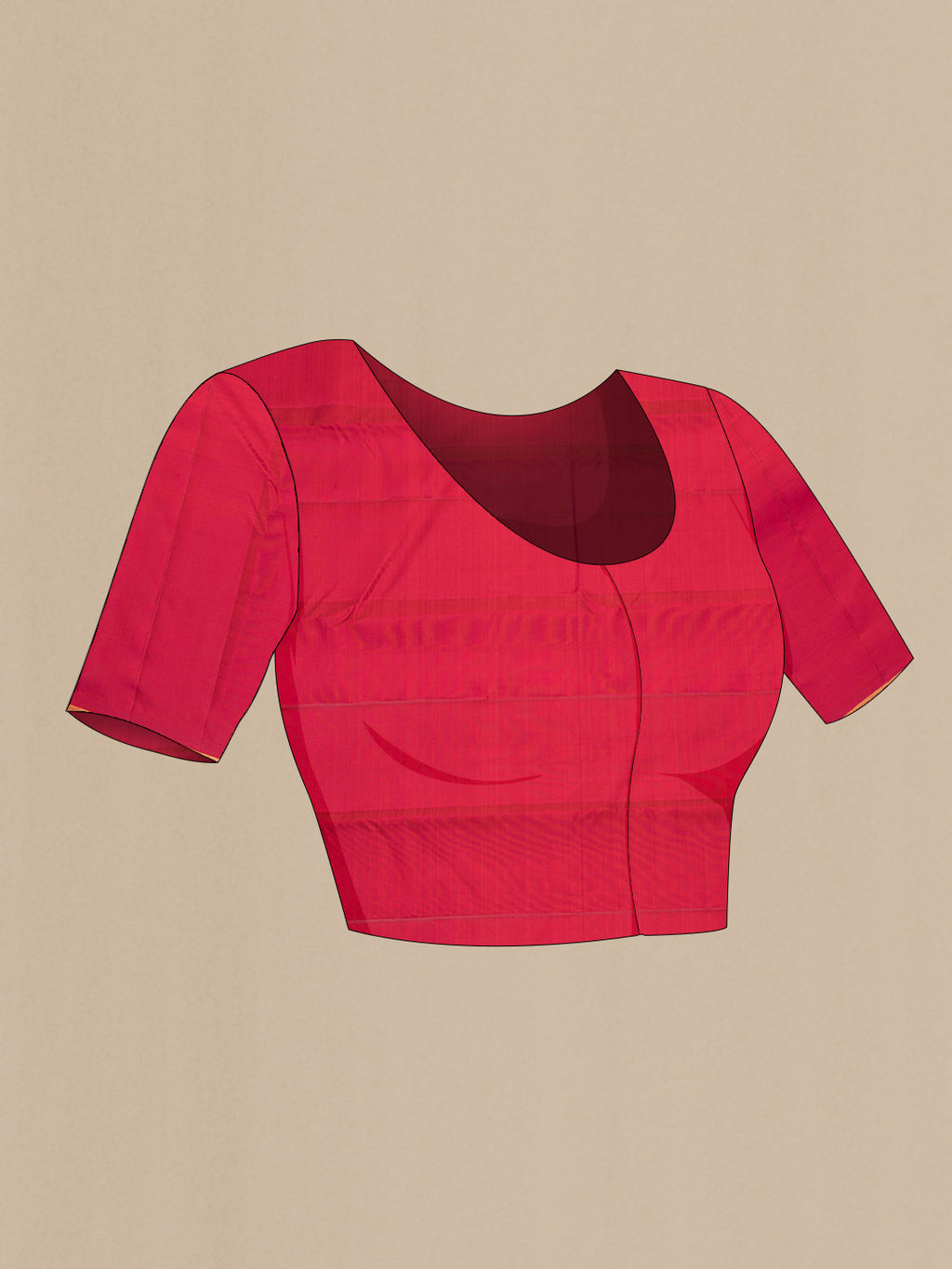 Close up image of the blouse of Pure Silk Red Kanjivaram Saree with Jacquard design on the body and Zari Border. 