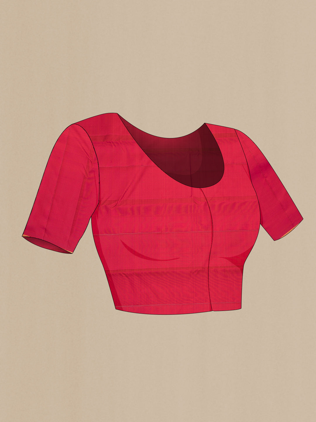 Close up image of the blouse of Pure Silk Red Kanjivaram Saree with Jacquard design on the body and Zari Border. 