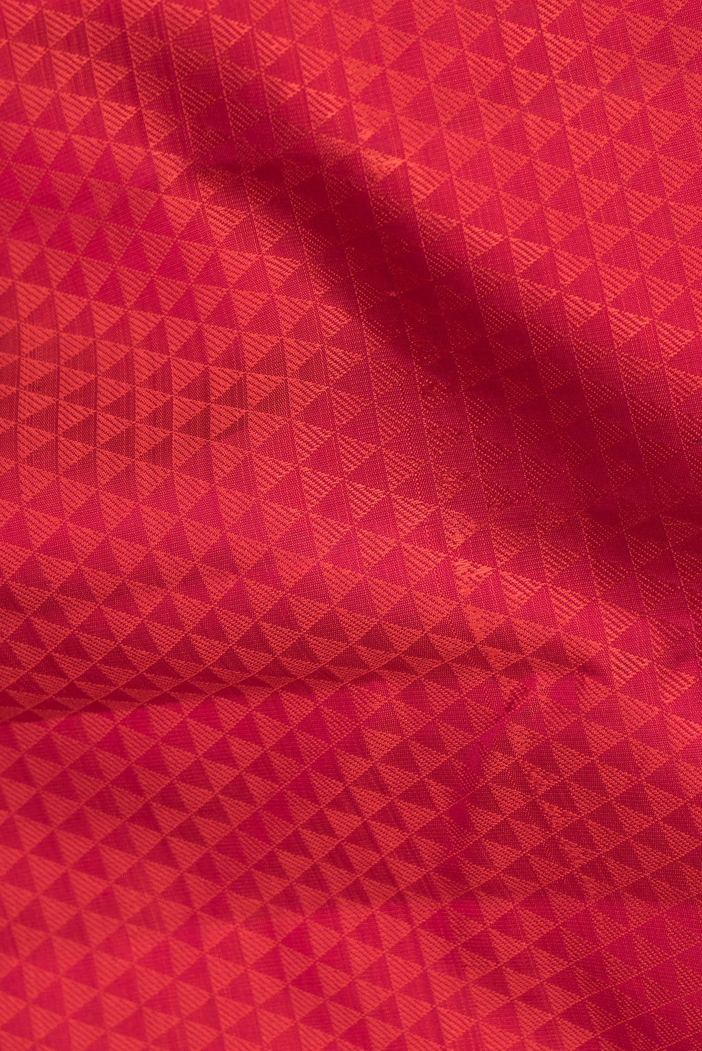 Close up of Pure Silk Red Kanjivaram Saree with Jacquard design on the body and Zari Border.  displaying folds