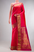 Pink Dual Tone Kanjivaram Silk Saree with Jacquard design on the body and Zari Border.  displayed on a mannequin