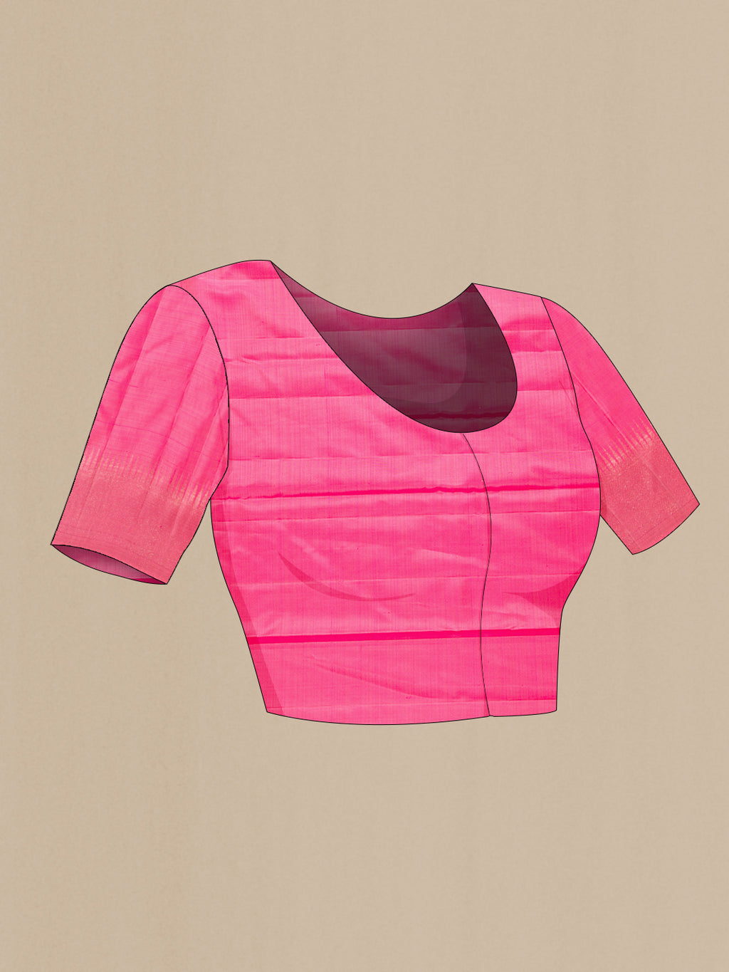 Close up image of the blouse of Pure Silk Pink Dual Tone Kanchipuram Saree with Zari Brocade on the body and Zari Border. 