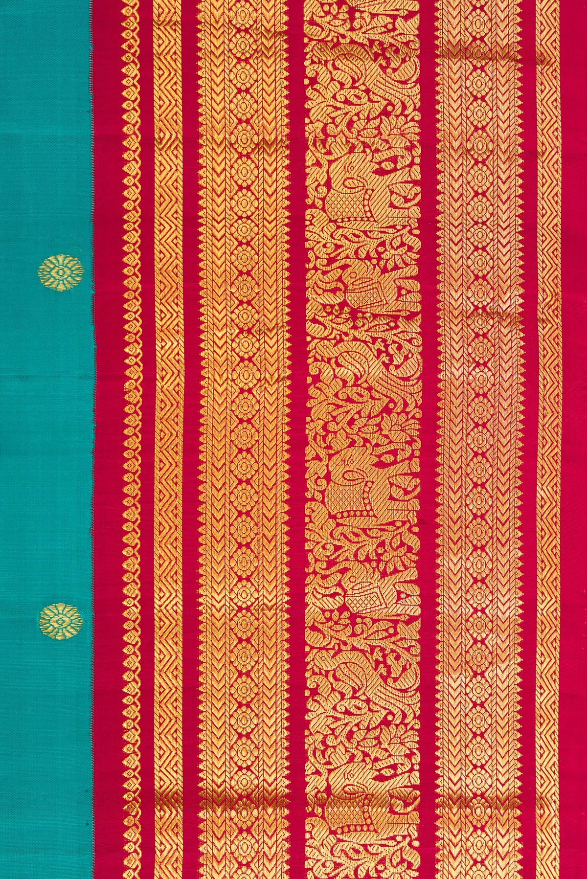 Border image of Pure Silk Green Dual Tone Kanjivaram Saree with Zari Butta on the body and Fancy Border. 