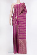Magenta Dual Tone Banarasi Georgette Saree with Zari Brocade on the body and Plain Border.  displayed on a mannequin