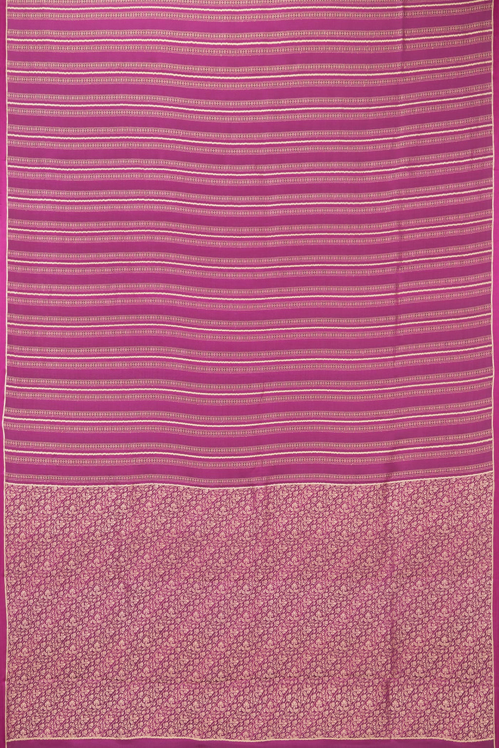 Flat view of Magenta Dual Tone Banarasi Georgette Saree with Zari Brocade on the body and Plain Border. 