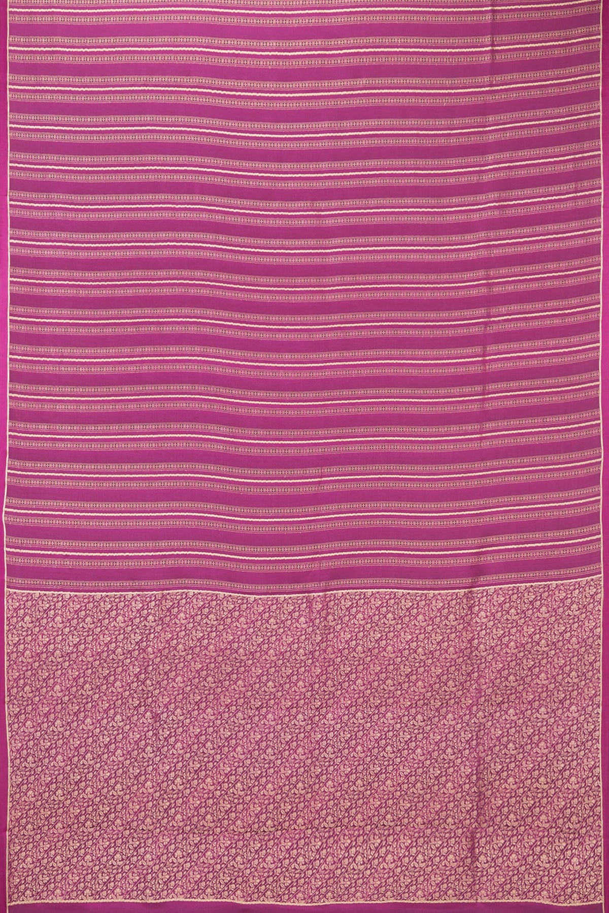 Flat view of Magenta Dual Tone Banarasi Georgette Saree with Zari Brocade on the body and Plain Border. 