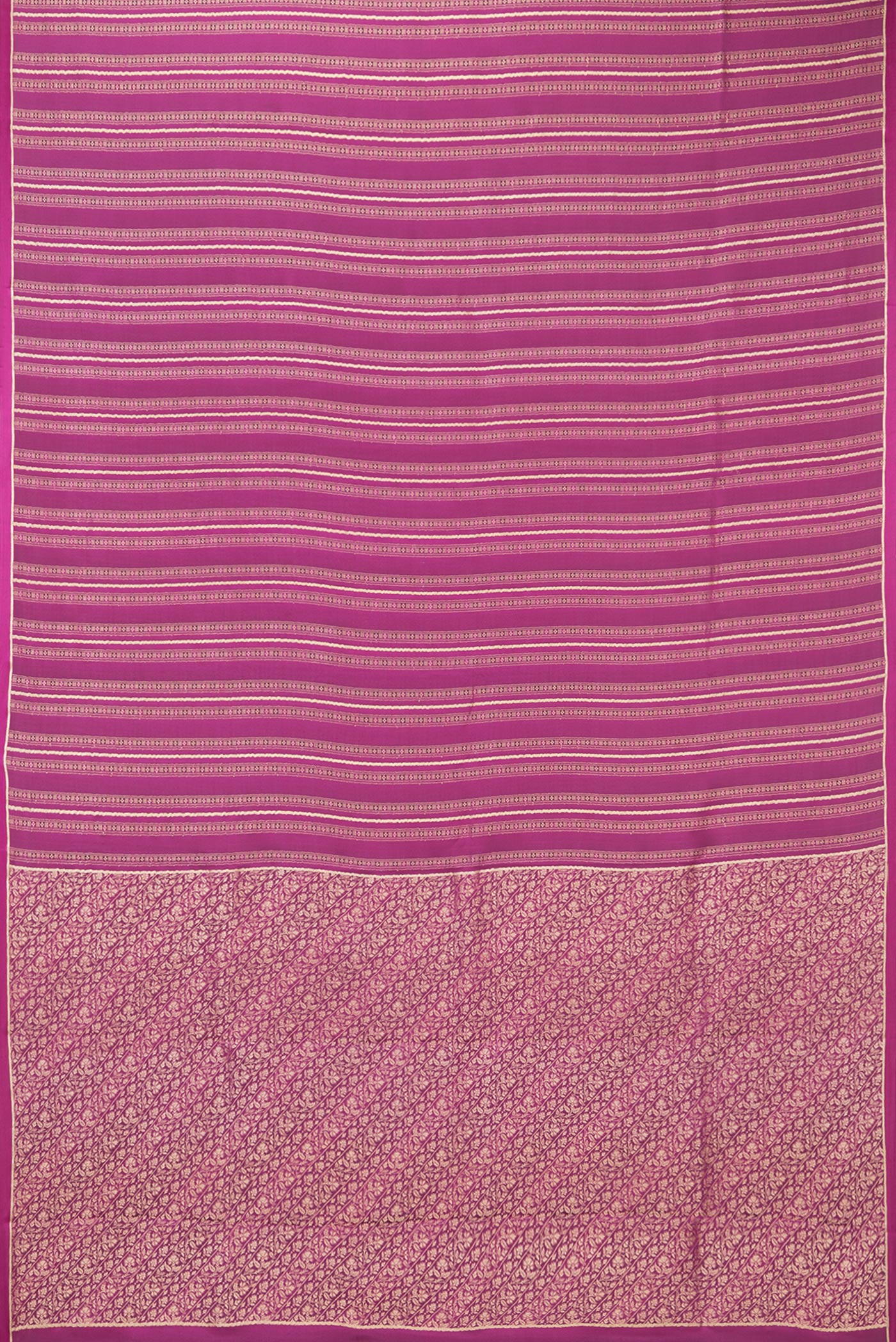 Flat view of Magenta Dual Tone Banarasi Georgette Saree with Zari Brocade on the body and Plain Border. 