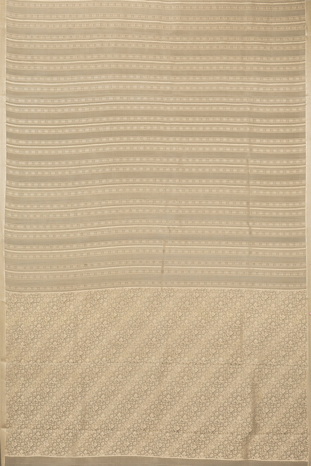 Flat view of Pure Silk Brown Dual Tone Banarasi Georgette Saree with Zari Brocade on the body and Zari Border. 