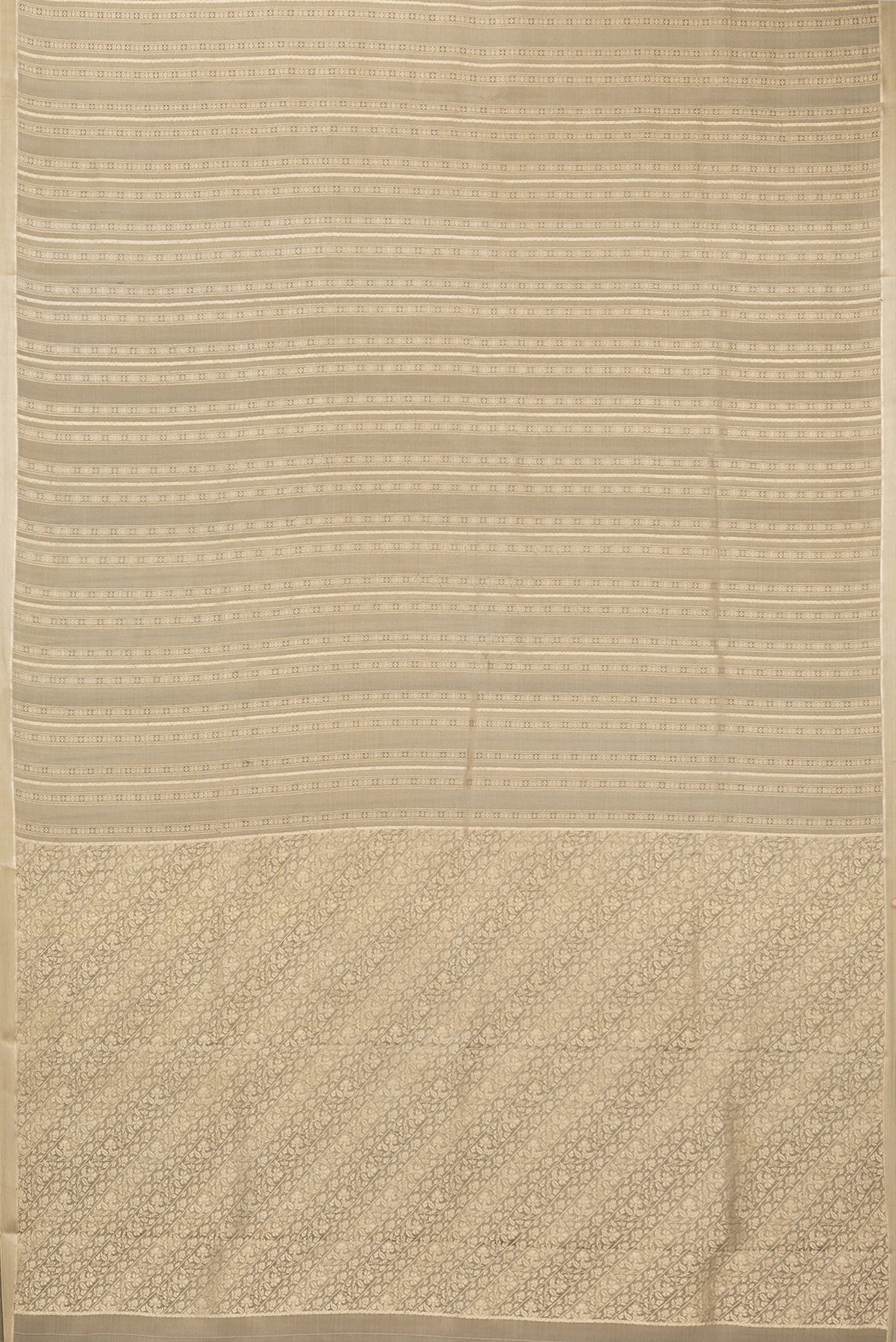 Flat view of Pure Silk Brown Dual Tone Banarasi Georgette Saree with Zari Brocade on the body and Zari Border. 