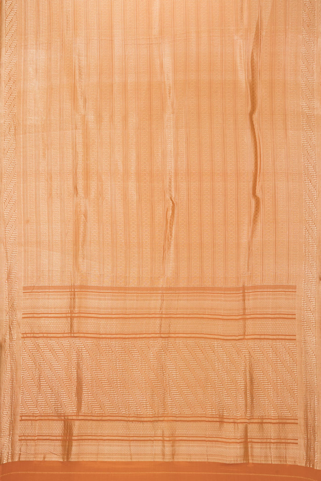 Flat view of Pure Silk Orange Dual Tone Banarasi Georgette Saree with Zari Brocade on the body and Zari Border. 