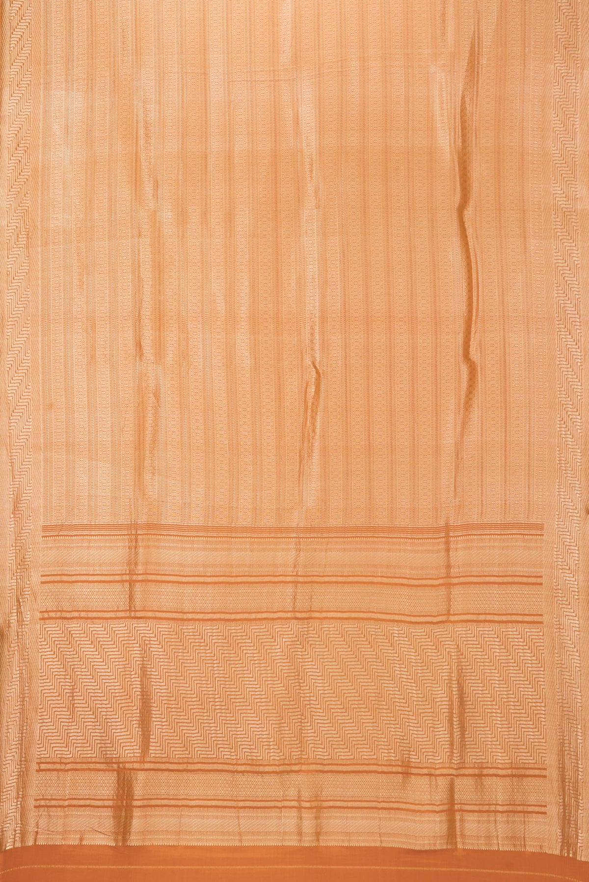 Flat view of Pure Silk Orange Dual Tone Banarasi Georgette Saree with Zari Brocade on the body and Zari Border. 