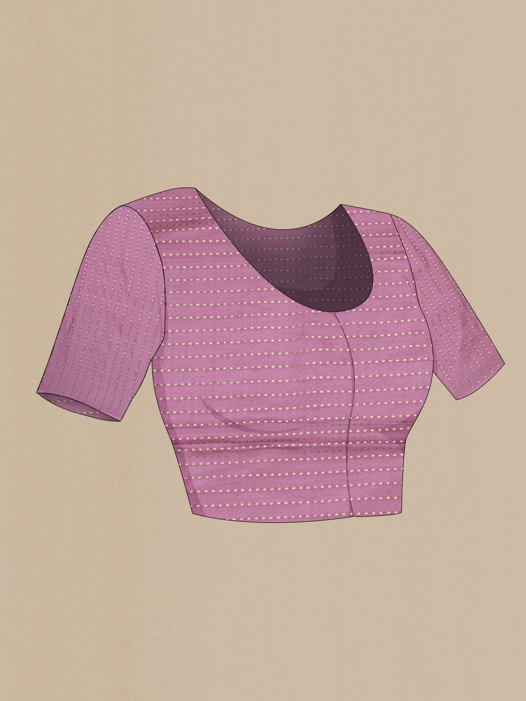 Close up image of the blouse of Lavender Dual Tone Banarasi Georgette Saree with Zari Brocade on the body and Zari Border. 