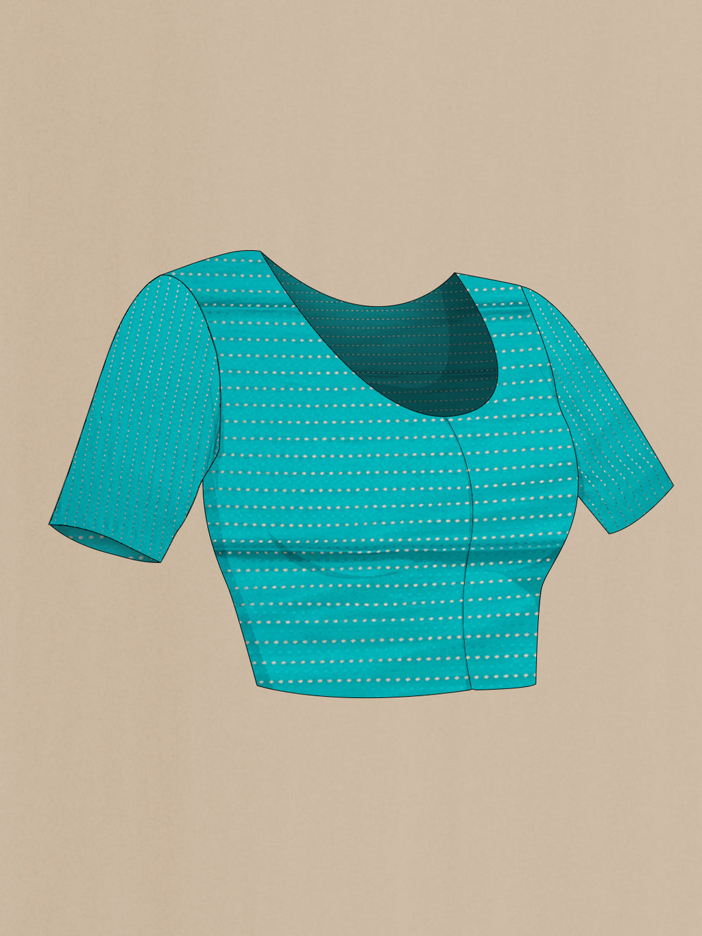 Close up image of the blouse of Sky Blue Dual Tone Banarasi Georgette Saree with Stripes on the body and Zari Border. 