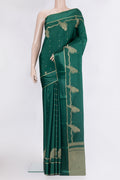 Pure Silk Green Dual Tone Banarasi Georgette Saree with Zari Butta on the body and Zari Border.  displayed on a mannequin