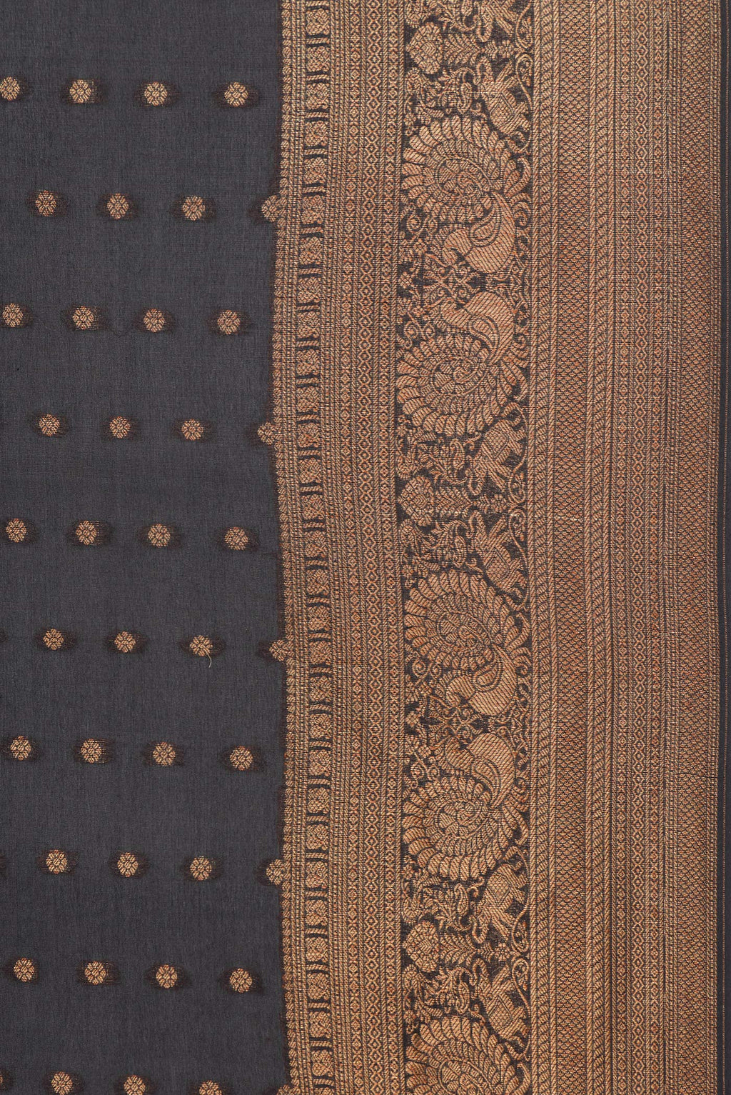 Border image of Pure Silk Black Dual Tone Banarasi Georgette Saree with Zari Butta on the body and Fancy Border. 