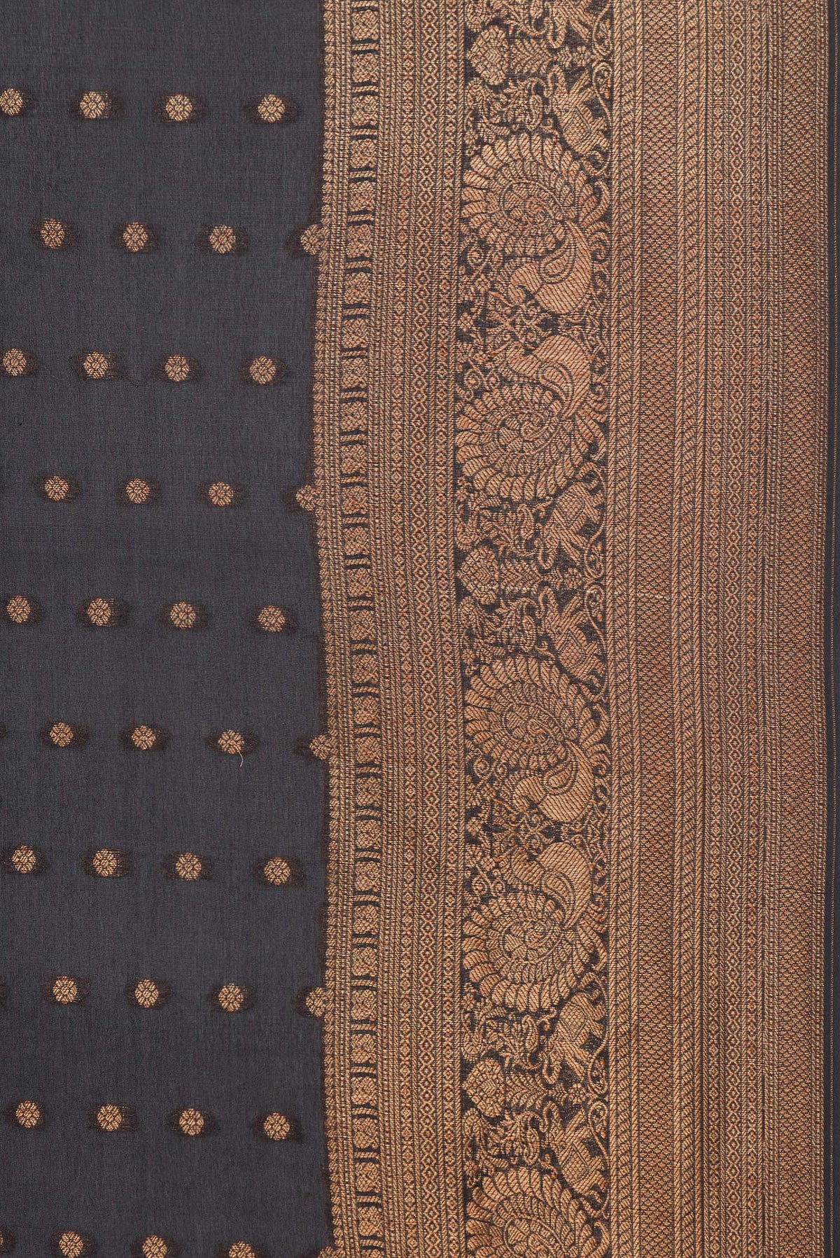 Border image of Pure Silk Black Dual Tone Banarasi Georgette Saree with Zari Butta on the body and Fancy Border. 