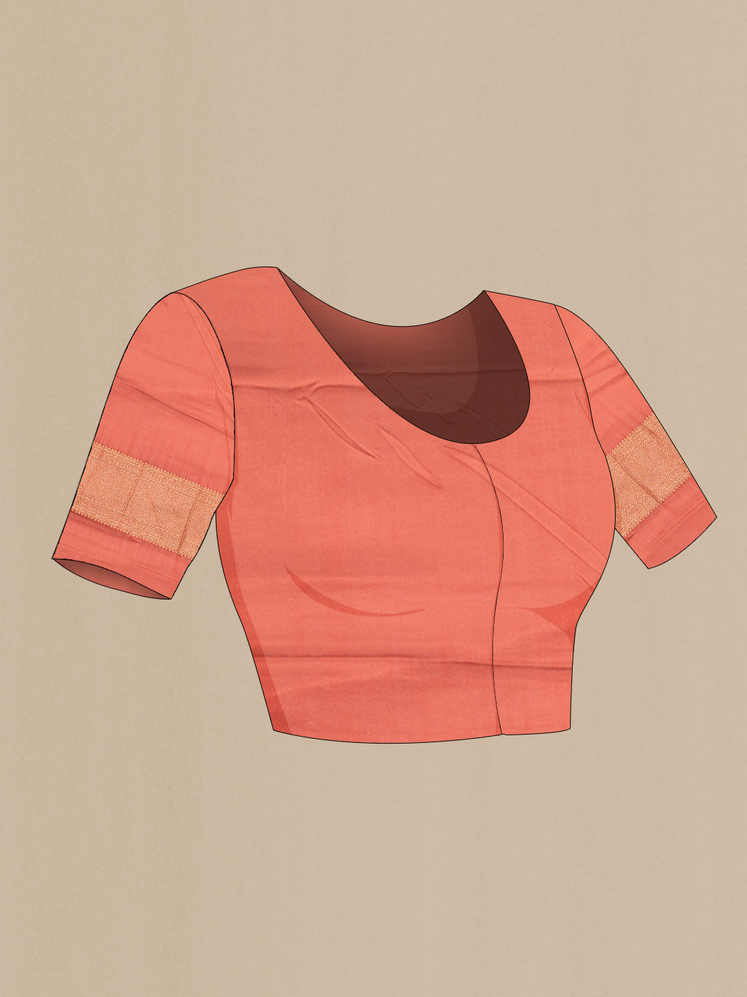 Close up image of the blouse of Rust Dual Tone Georgette Saree with Zari Butta on the body and Zari Border. 