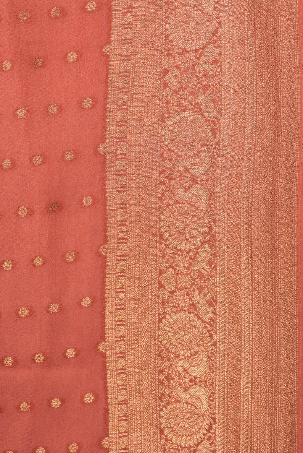 Border image of Rust Dual Tone Georgette Saree with Zari Butta on the body and Zari Border. 