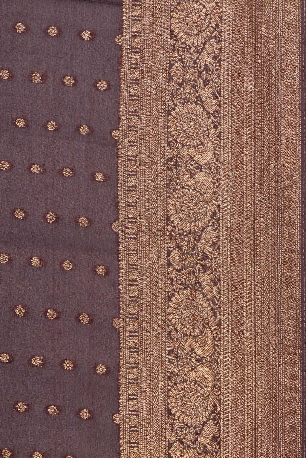 Border image of Pure Silk Bronze Dual Tone Banarasi Georgette Saree with Zari Brocade on the body and Zari Border. 