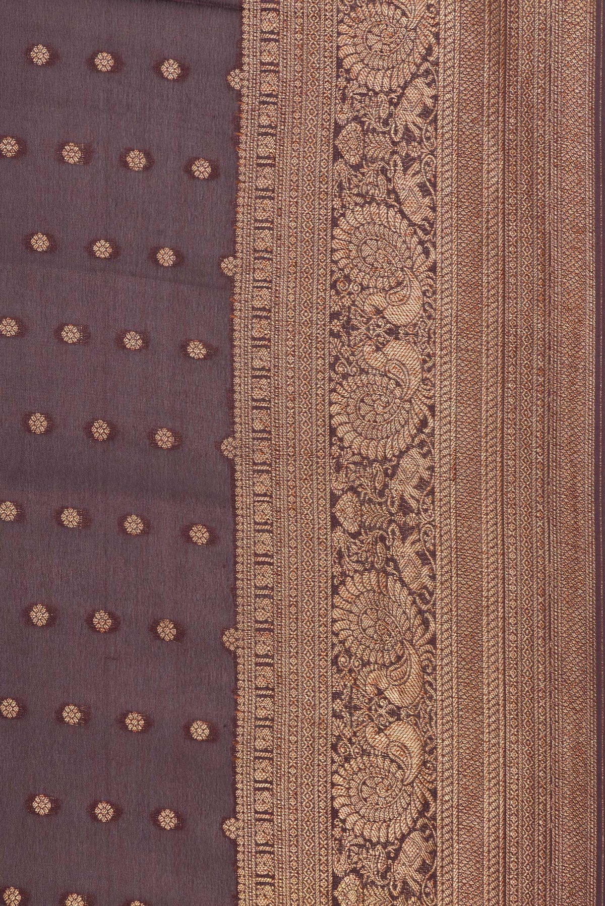 Border image of Pure Silk Bronze Dual Tone Banarasi Georgette Saree with Zari Brocade on the body and Zari Border. 