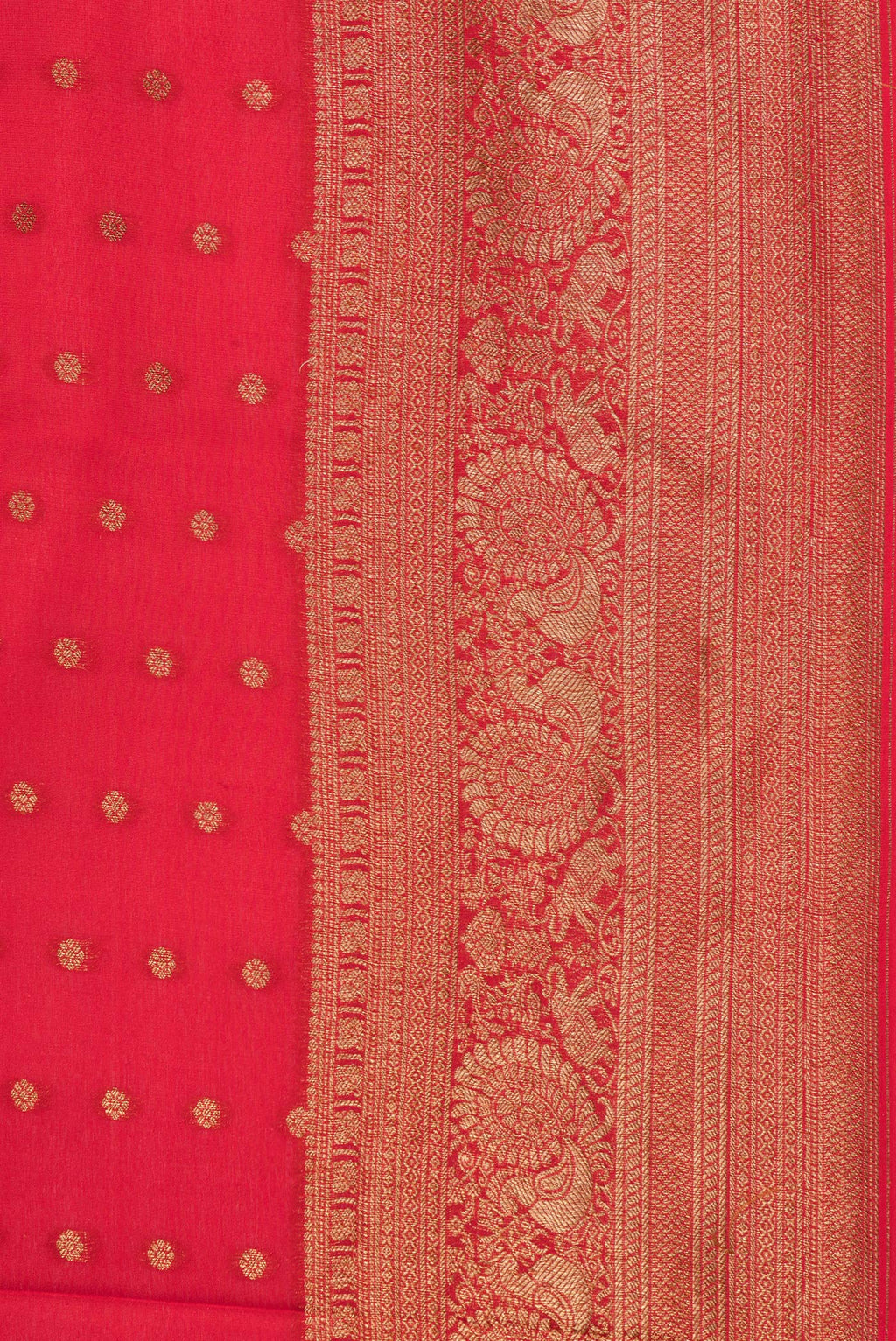Border image of Pure Silk Red Dual Tone Banarasi Georgette Saree with Zari Butta on the body and Zari Border. 