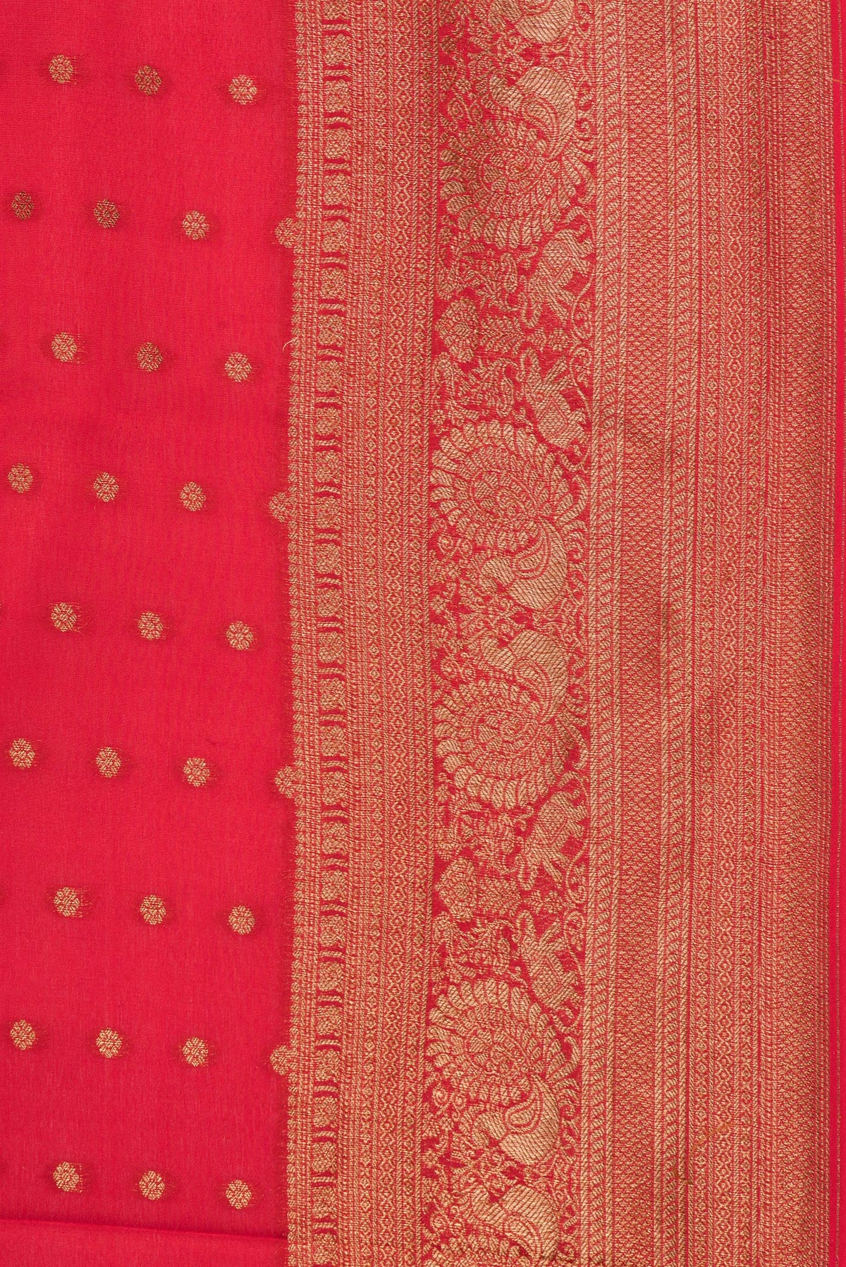 Border image of Pure Silk Red Dual Tone Banarasi Georgette Saree with Zari Butta on the body and Zari Border. 