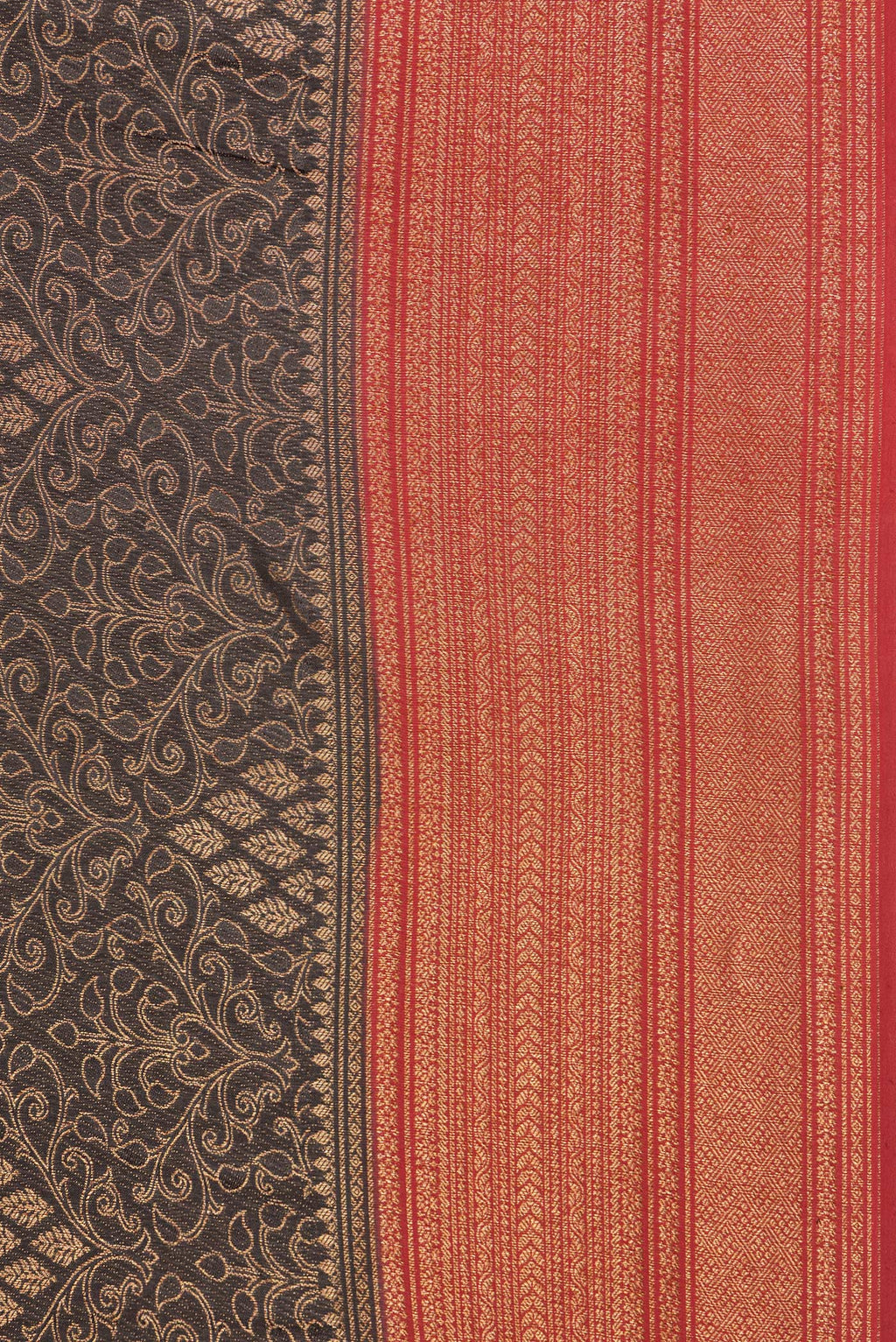 Border image of Pure Silk Black Dual Tone Banarasi Georgette Saree with Zari Brocade on the body and Zari Border. 