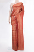 Red Dual Tone Mysore Crepe Saree with Zari Brocade on the body and Zari Border.  displayed on a mannequin