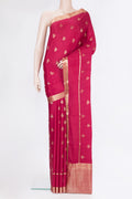 Dark Pink Georgette Saree with Zari Butta on the body and Zari Border.  displayed on a mannequin