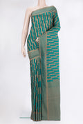 Blue Dual Tone Banarasi Georgette Saree with Zari Brocade on the body and Zari Border.  displayed on a mannequin