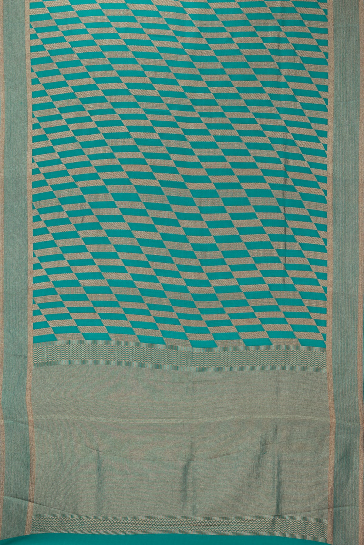 Flat view of Blue Dual Tone Banarasi Georgette Saree with Zari Brocade on the body and Zari Border. 