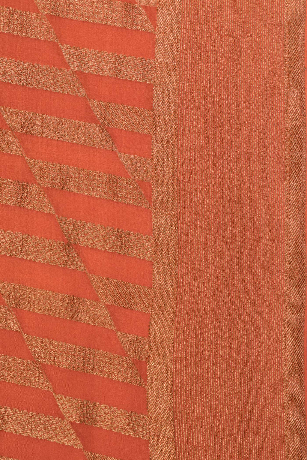 Border image of Pure Silk Rust Dual Tone Banarasi Georgette Saree with Zari Brocade on the body and Zari Border. 