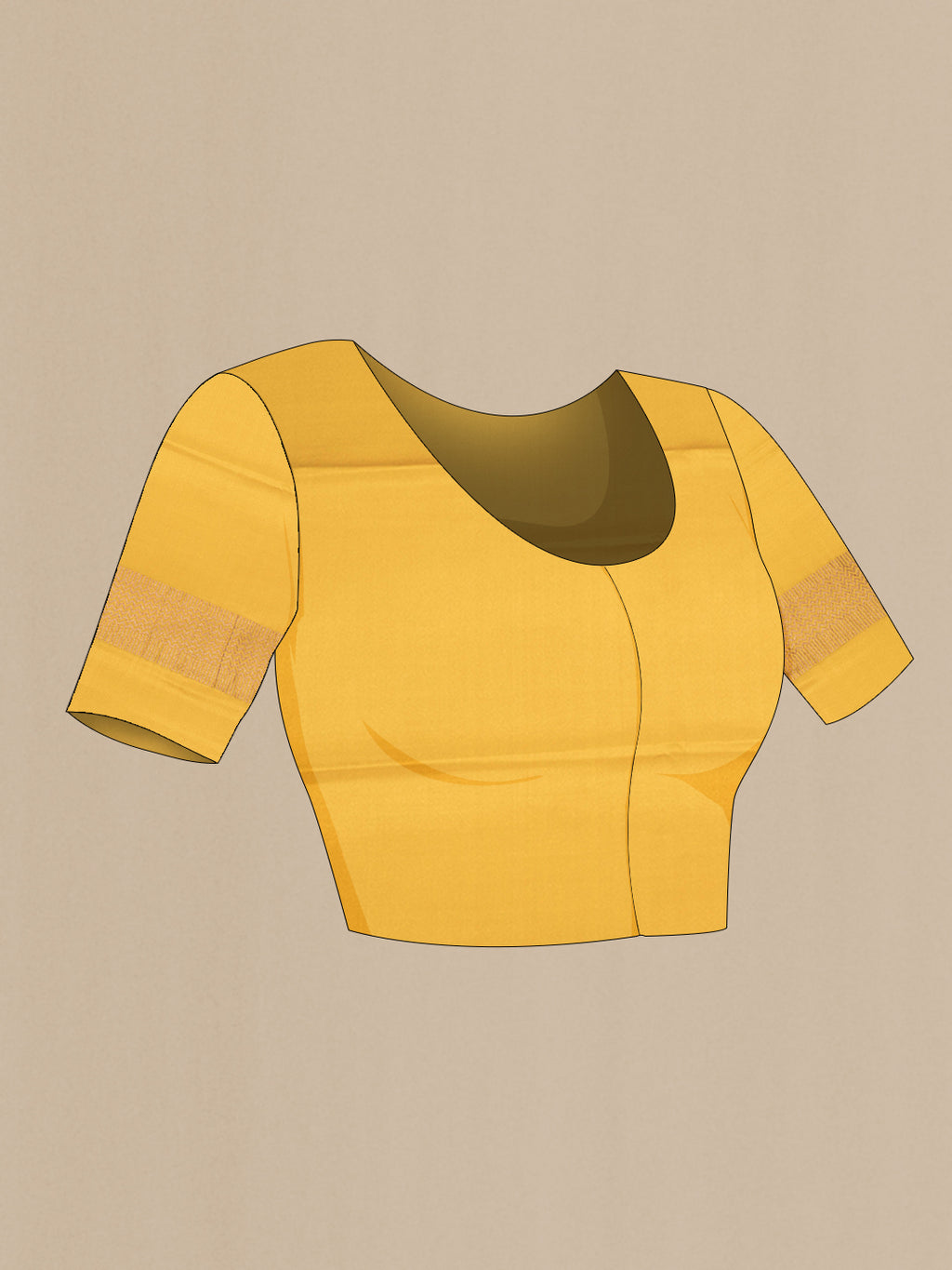 Close up image of the blouse of Mustard Dual Tone Banarasi Georgette Saree with Zari Brocade on the body and Zari Border. 