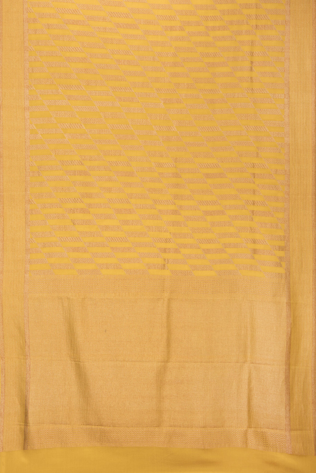 Flat view of Mustard Dual Tone Banarasi Georgette Saree with Zari Brocade on the body and Zari Border. 