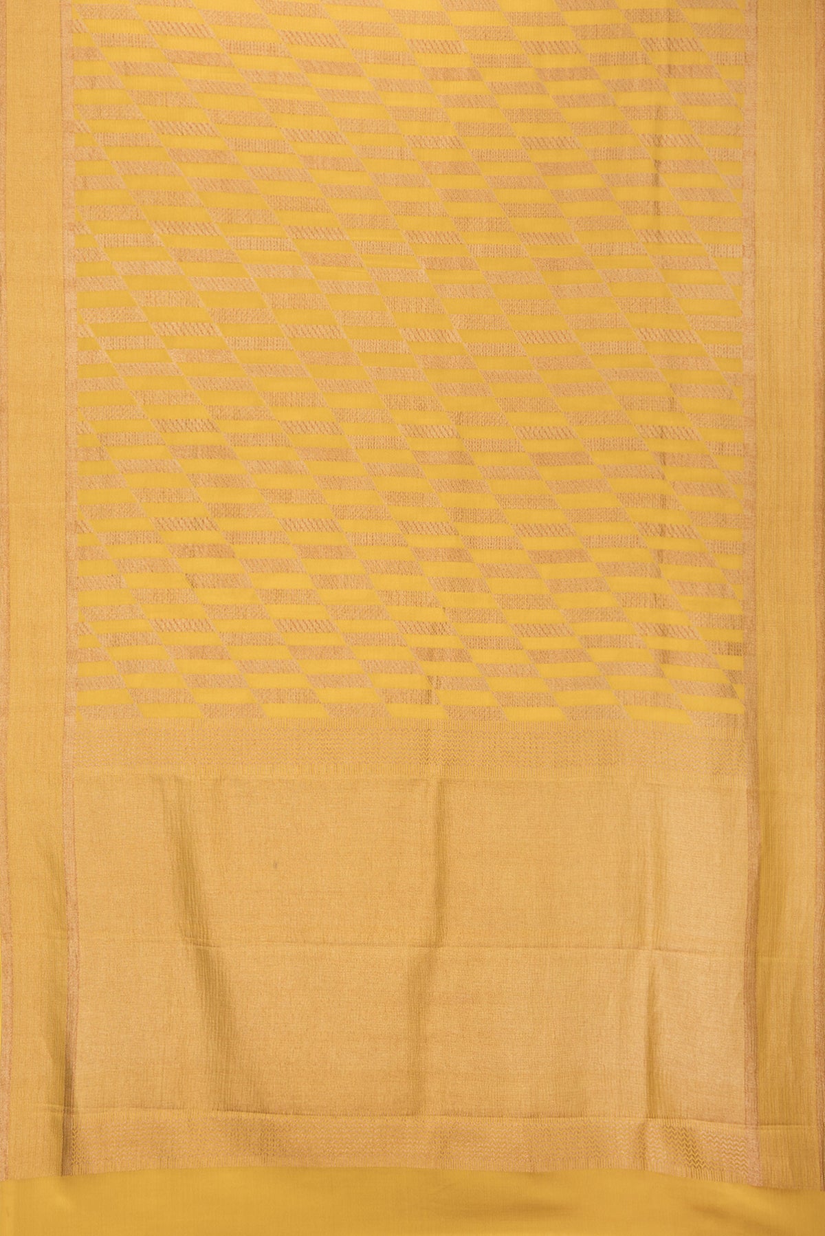 Flat view of Mustard Dual Tone Banarasi Georgette Saree with Zari Brocade on the body and Zari Border. 