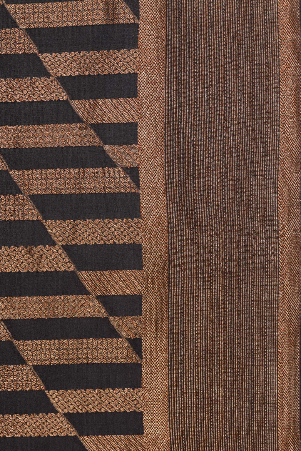 Border image of Pure Silk Black Dual Tone Banarasi Georgette Saree with Zari Brocade on the body and Zari Border. 