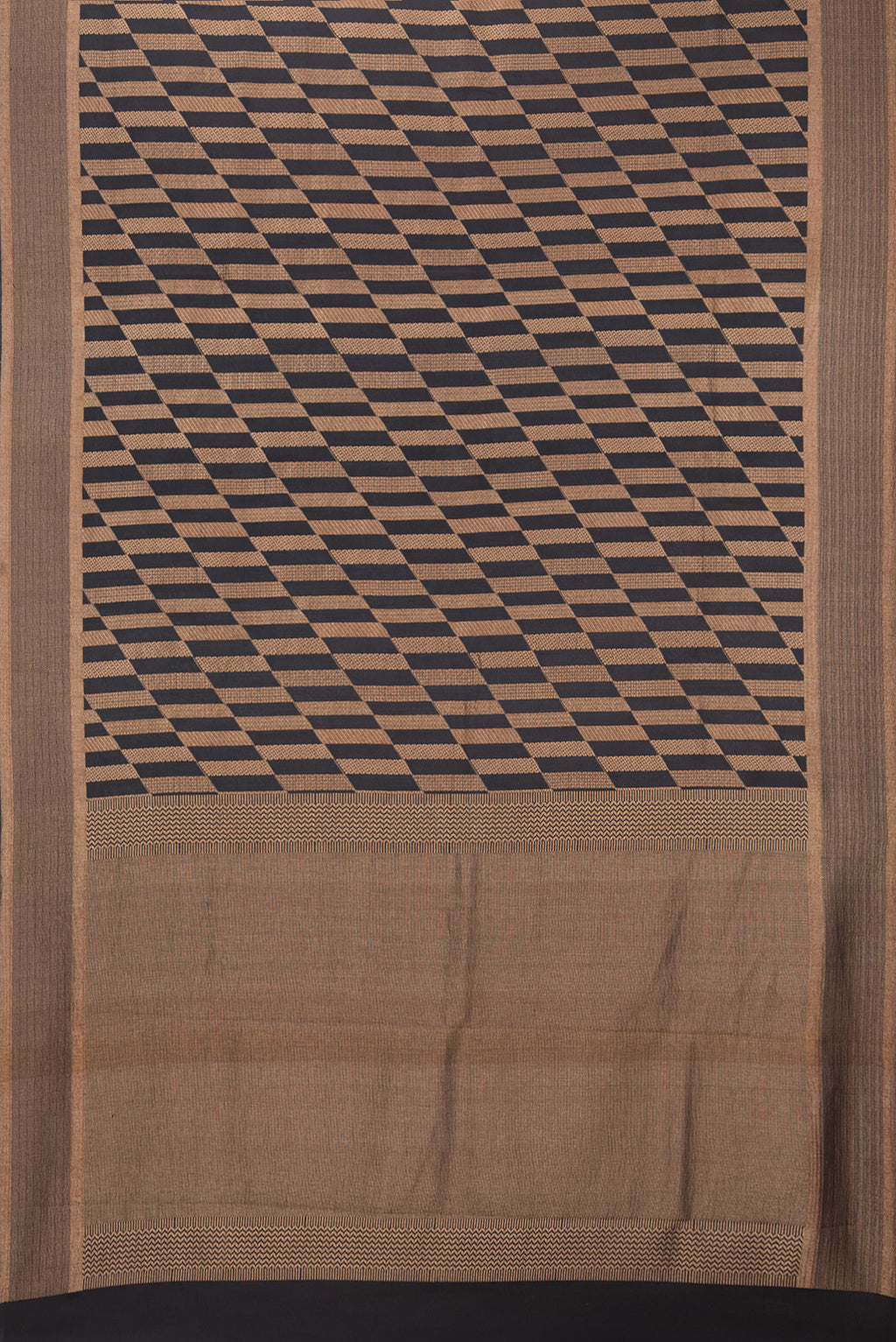 Flat view of Pure Silk Black Dual Tone Banarasi Georgette Saree with Zari Brocade on the body and Zari Border. 