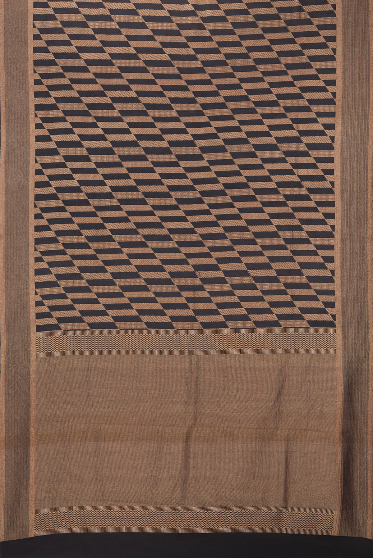 Flat view of Pure Silk Black Dual Tone Banarasi Georgette Saree with Zari Brocade on the body and Zari Border. 