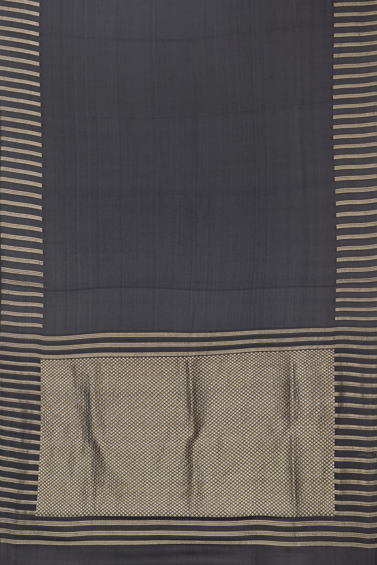 Flat view of Black Banarasi Georgette Saree with Plain Body and Fancy Border. 