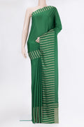Green Georgette Saree with Plain Body and Fancy Border.  displayed on a mannequin