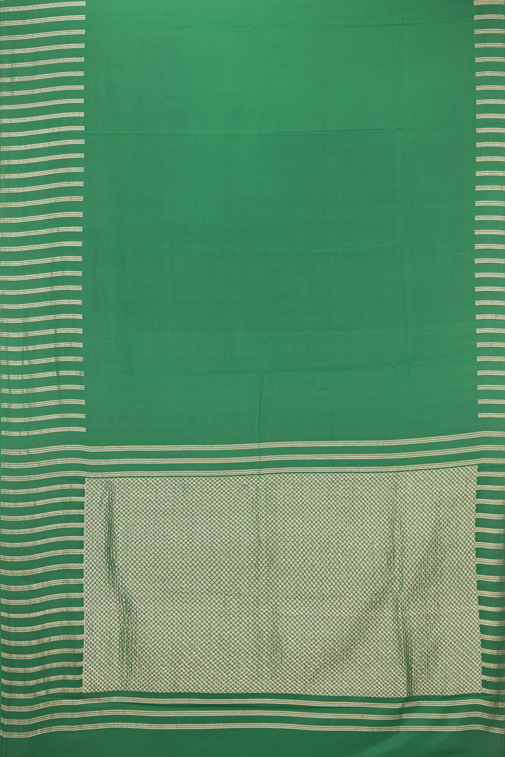 Flat view of Green Georgette Saree with Plain Body and Fancy Border. 