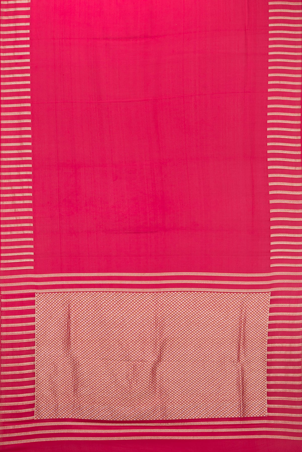 Flat view of Dark Pink Georgette Saree with Plain Body and Fancy Border. 