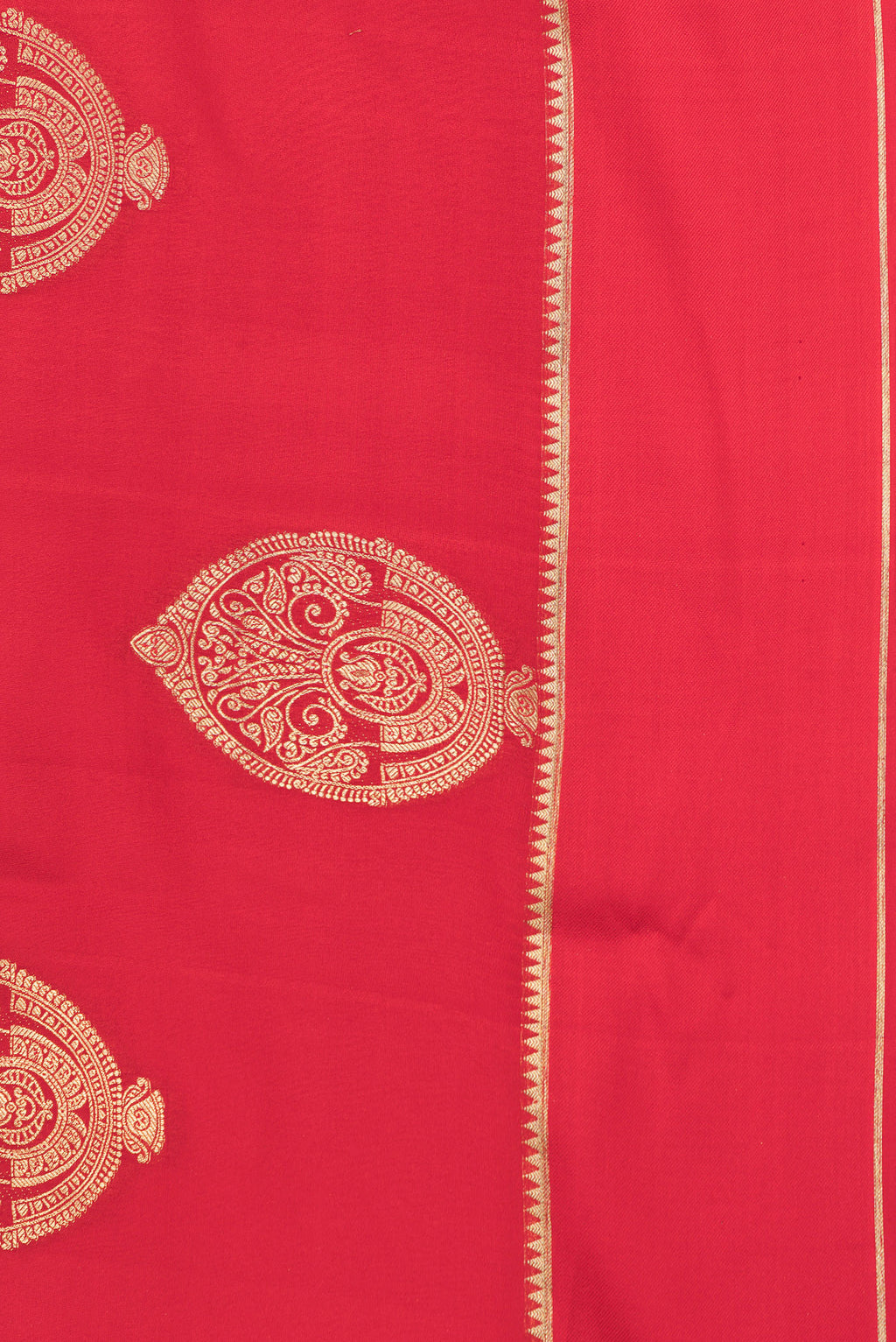 Border image of Pure Silk Red Dual Tone Banarasi Georgette Saree with Zari Butta on the body and Zari Border. 