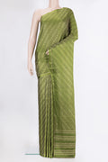 Mehandi Green Georgette Saree with Zari Brocade on the body and Zari Border.  displayed on a mannequin