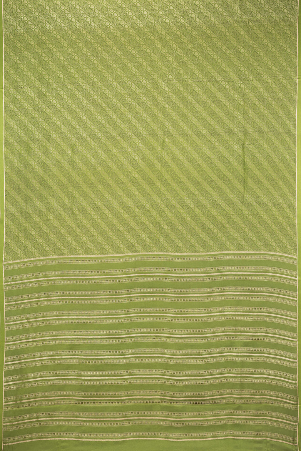 Flat view of Mehandi Green Georgette Saree with Zari Brocade on the body and Zari Border. 