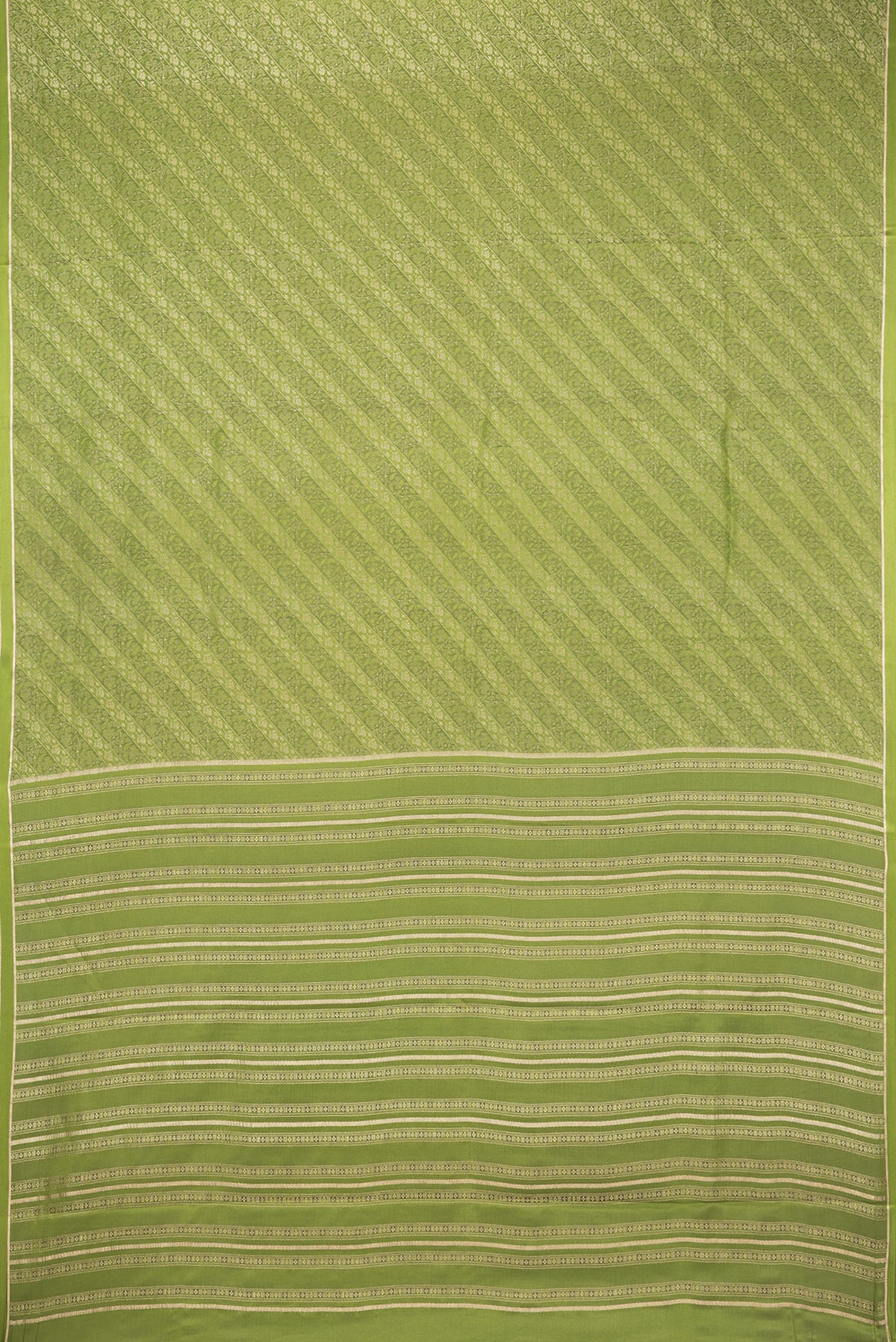 Flat view of Mehandi Green Georgette Saree with Zari Brocade on the body and Zari Border. 