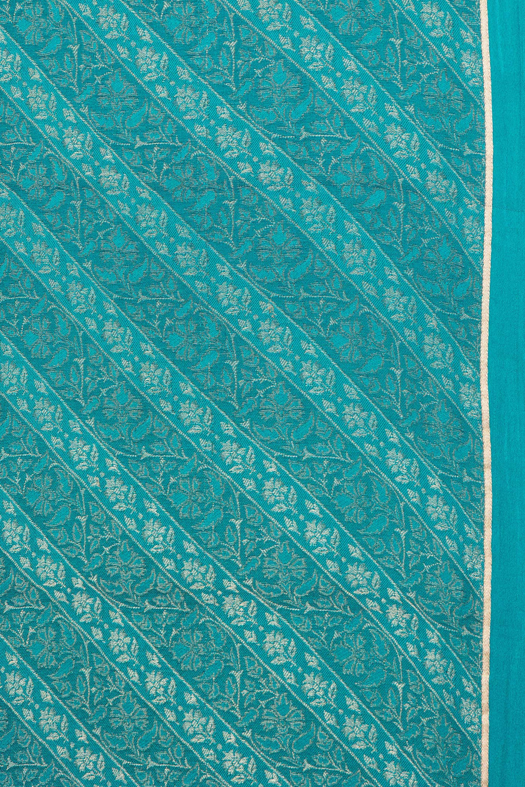 Border image of Pure Silk Peacock Blue Dual Tone Banarasi Georgette Saree with Zari Brocade on the body and Zari Border. 