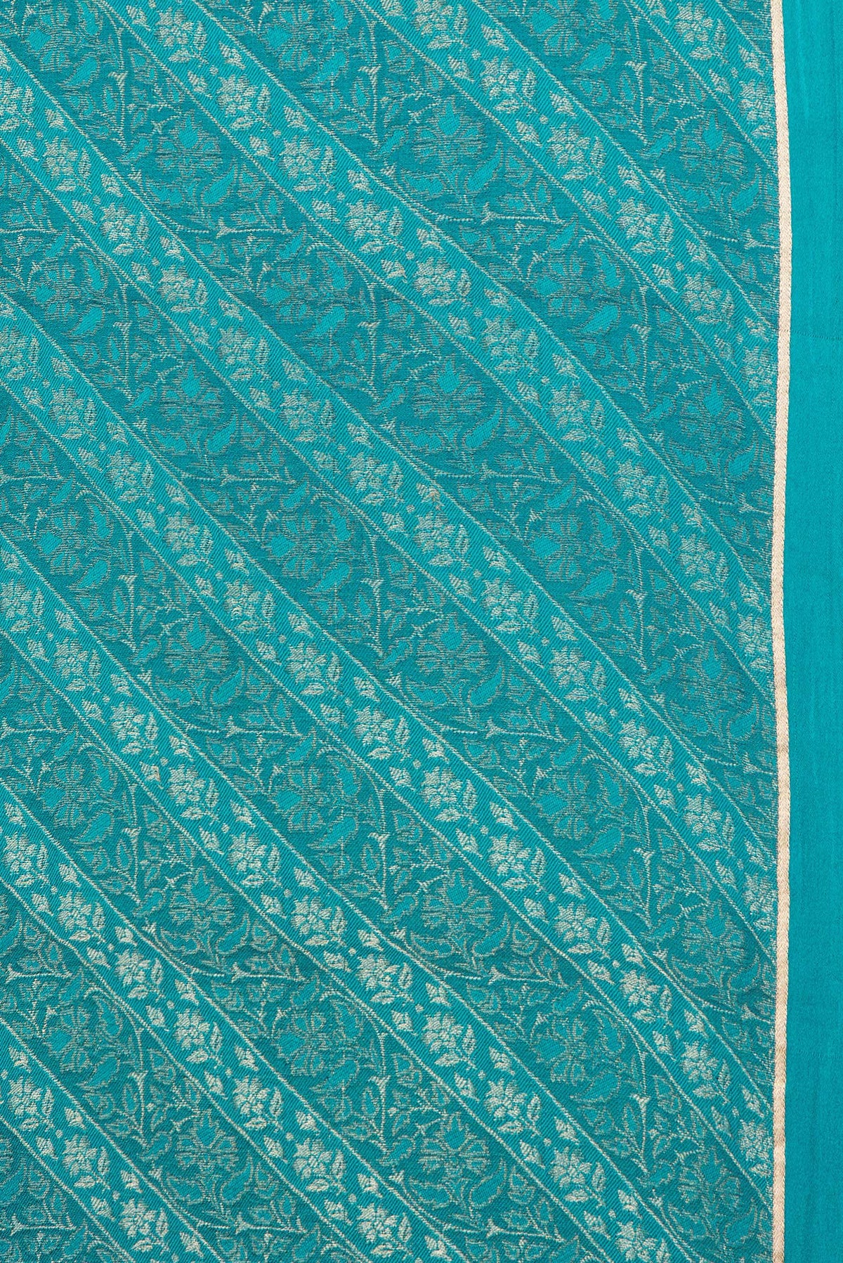 Border image of Pure Silk Peacock Blue Dual Tone Banarasi Georgette Saree with Zari Brocade on the body and Zari Border. 